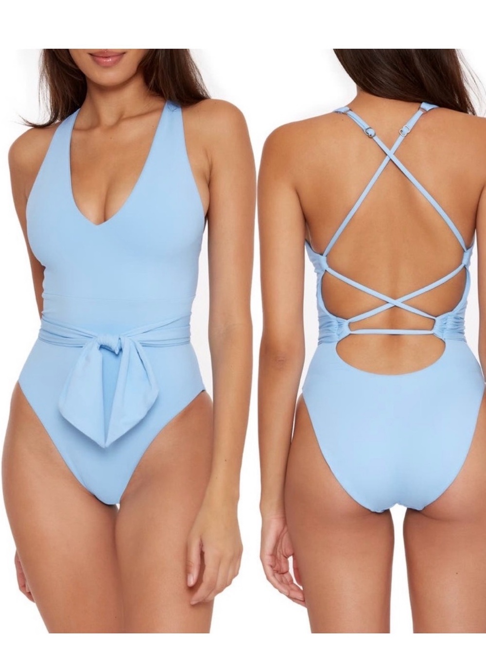 BECCA Blue One Piece Swimsuit with décolleté (V-Neck)